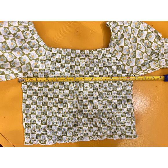 NWOT Billabong Big Girls Coastal Sands Mini Puff Sleeve Top Floral Check Size M - Picture 8 of 9